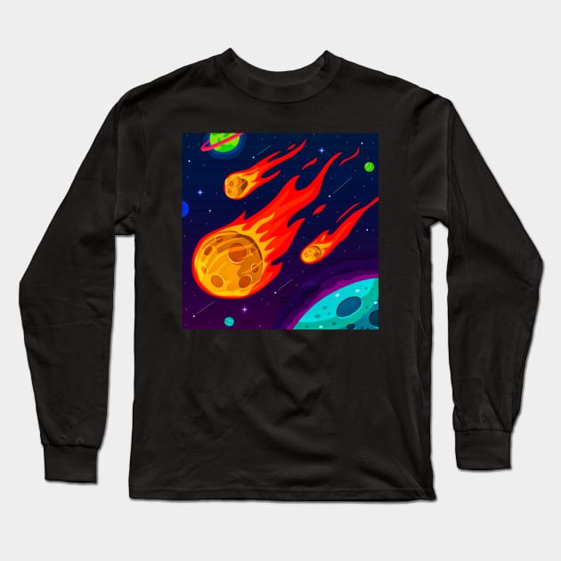 Fiery Meteorite in The Space Long Sleeve T-Shirt by TheSkullArmy